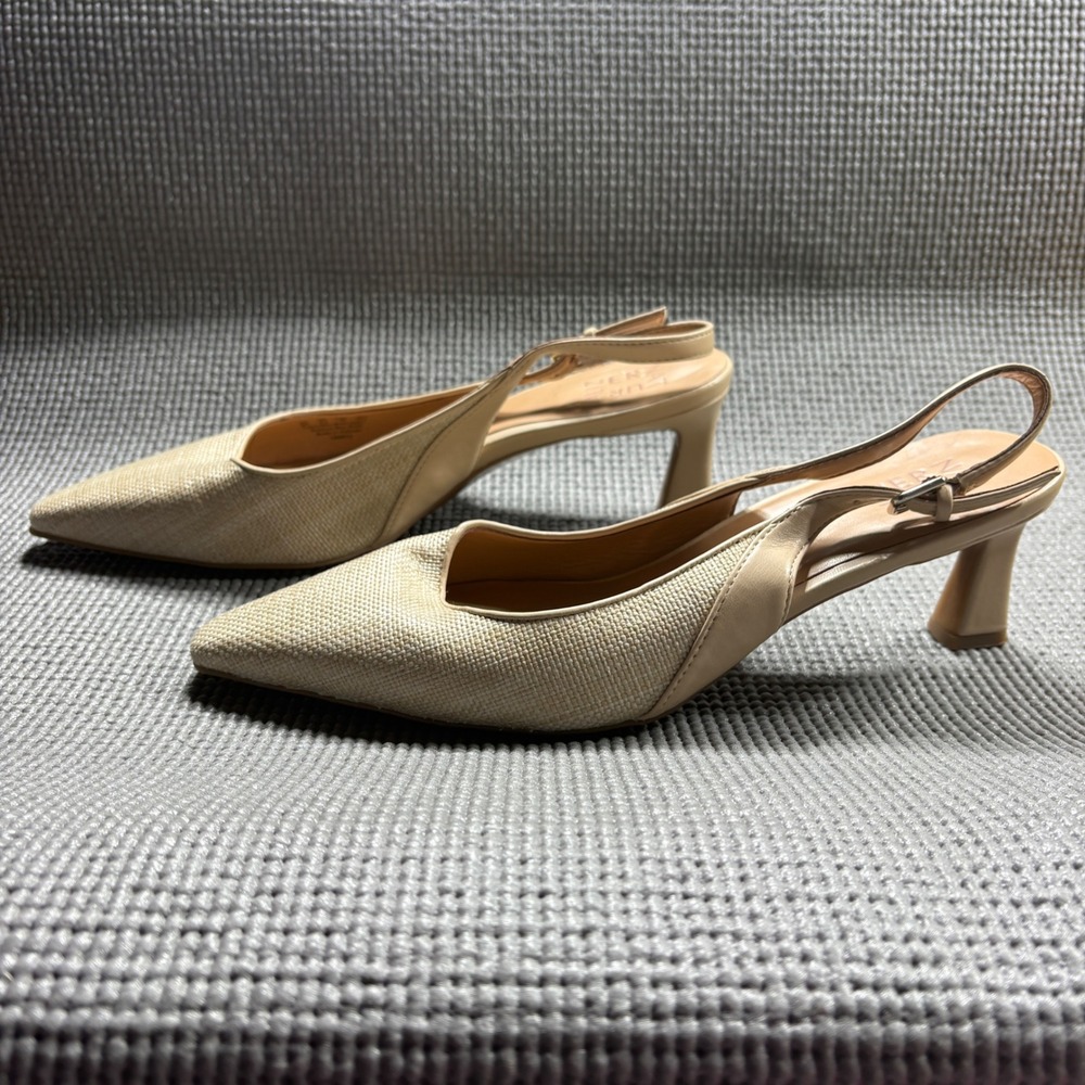 Naturalizer Slingback Heels Womens 9W Beige Tansy2 Pointed Toe Woven Fabric